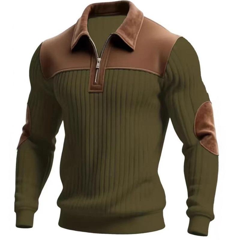 Men's Color Block Half Zip Knit Sweater Casual Pullover