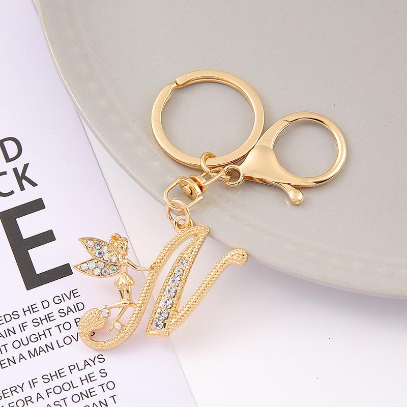 1Pc Alloy Rhinestone-Inlaid 26 English Letter Keychain Pendant For Women'S Fashion Car Bag Decoration Keychain Jewelry