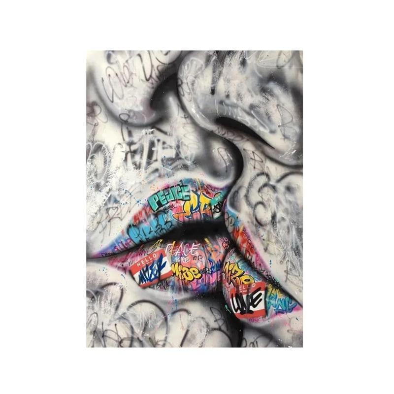 

Уличное граффити, искусство, любовник, поцелуй, холст, живопись, постеры и принты, настенные художественные картинки для домашнего декора (Без рамки) 60x90cm(No Frame) серый