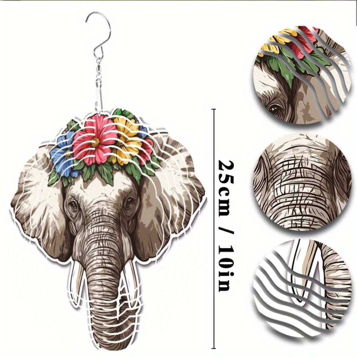 

Ветряной колокольчик Слон 10 дюймов, металлический арт-объект, с вращающимся на 360 градусов подвесным крючком, красочный цветочный дизайн для декора сада, балкона, патио, подарок 01A