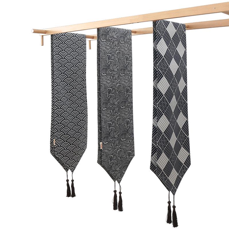 Japanes Table Runner Polyester Cotton Lattice Tea Mat Living Room Coffee Table Retro Tablecloth Tray Mat Wedding Decorations