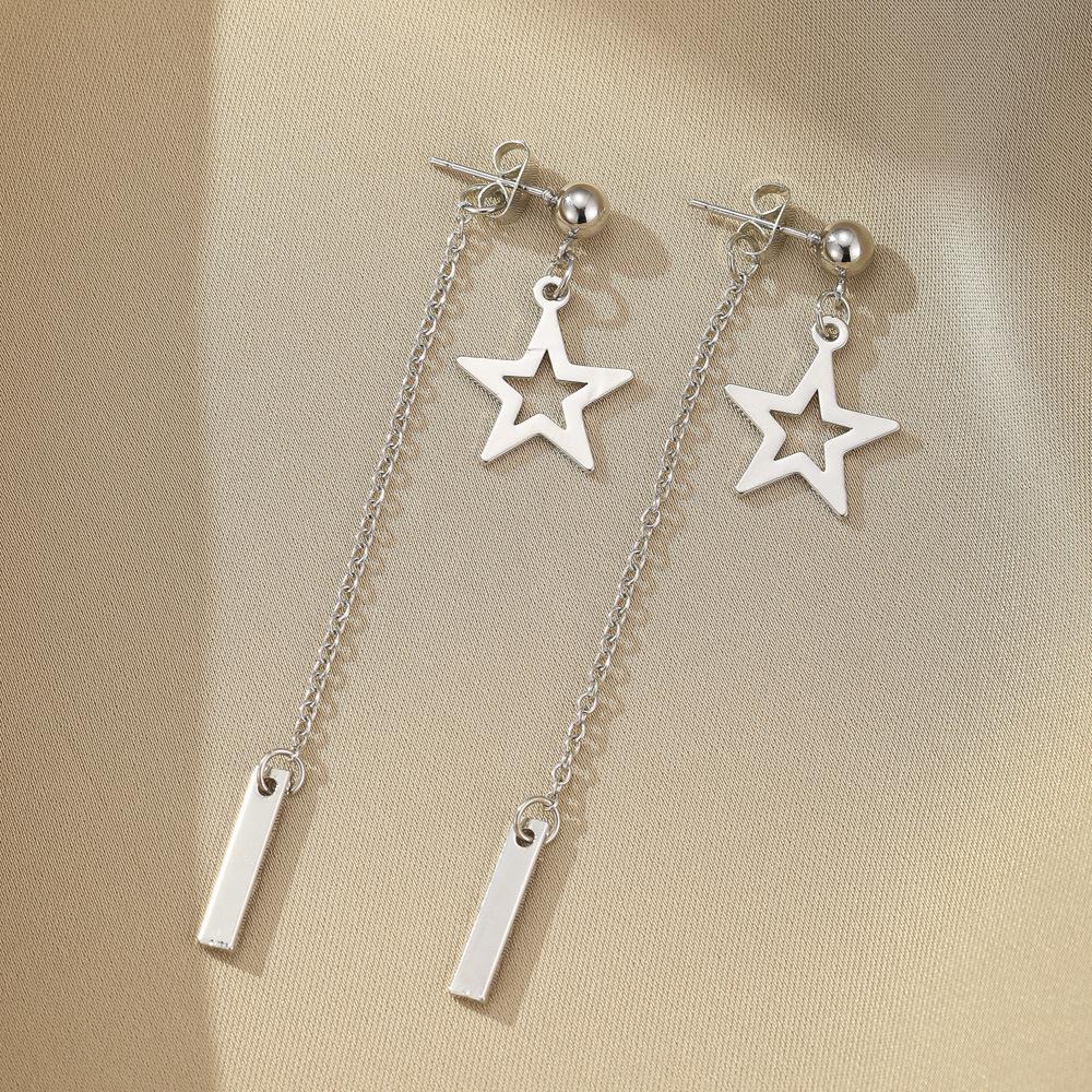

Elegant Stainless Steel Tassel Earrings With Star Pendants For Women срібний