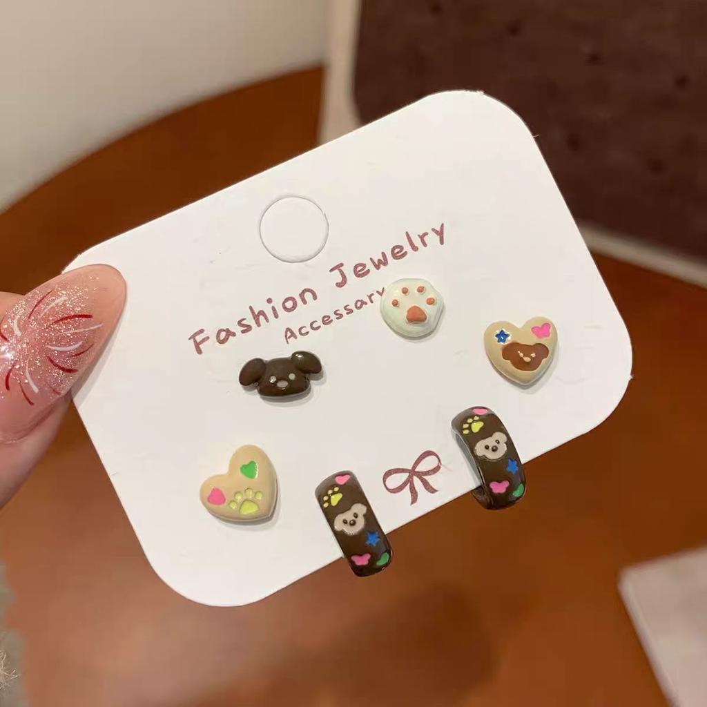 Cute Puppy Love Stud Earrings Female Cartoon Set Earrings Exquisite And Small Design Earrings