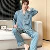 Herren Frühling und Herbst Loungewear 2-teiliges Langarm Pyjama-Set Bequeme Dünne Eisseide Homewear