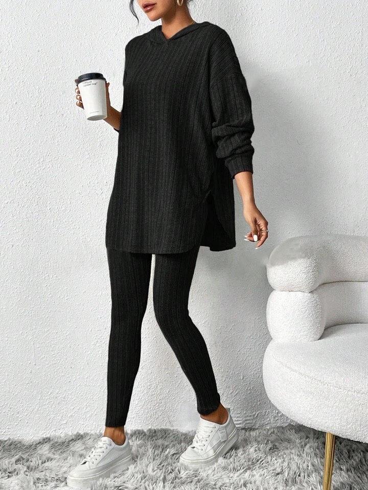 2025 Autumn and Winter Women's Pit Loose Hooded Long Sleeve Casual Pants Threaded Suit