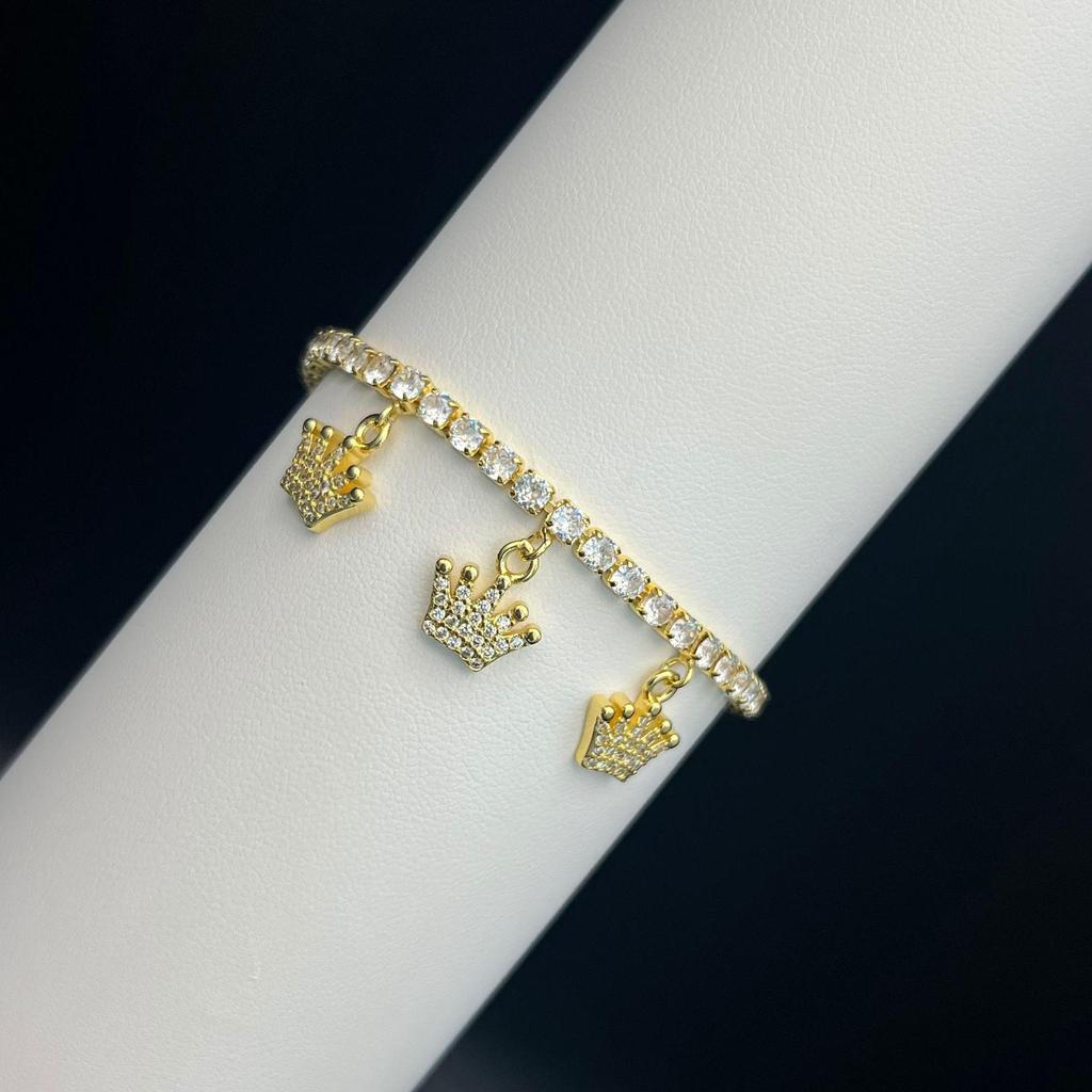 Full Diamond Cherry Zircon Bracelet Heart Crown Pendant - European & American Luxury Fashion