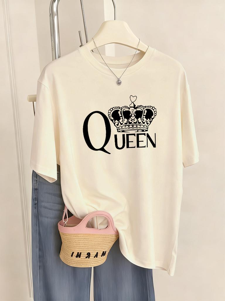 Queen Crown Graphic Printed TShirts Womens Basics ONeck T Shirts Comfortable Loose Short Sleeve Tops Summer Soft Woman Clothes
