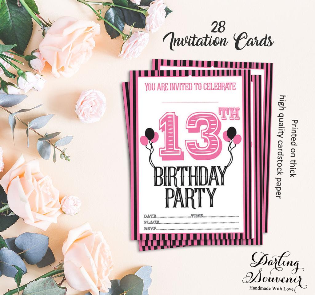 Darling Souvenir White Birthday Invitation Card Printable Fill or Write In Blank Invites Party Supplies Pack Of 28 5 x 7