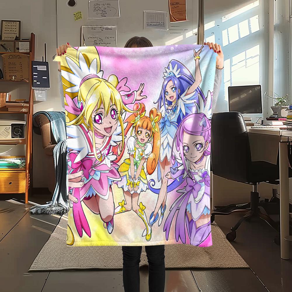 Pretty Cure Main Characters pattern Flannel Blanket, High quality Comfortable for All Seasons, Home Decor, Warmth and Comfort, Perfect for Gifts.