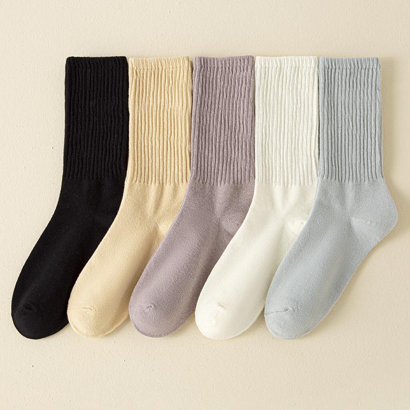 5/10 Pairs Comfortable Casual Women's Mid Calf Socks Autumn Length Socks Trendy Sports Socks Solid Color Versatile Cotton Socks Simple Women's Socks