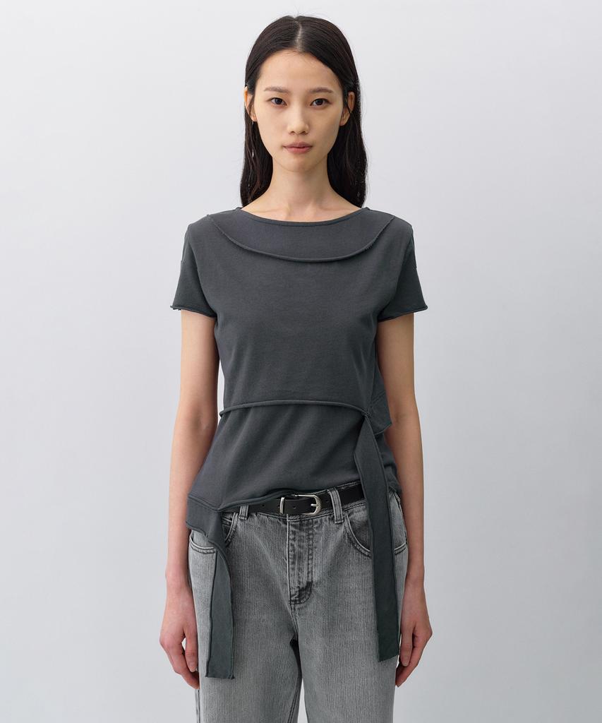 INSILENCE WOMEN Cotton Linen Natural Strap T-Shirt Charcoal