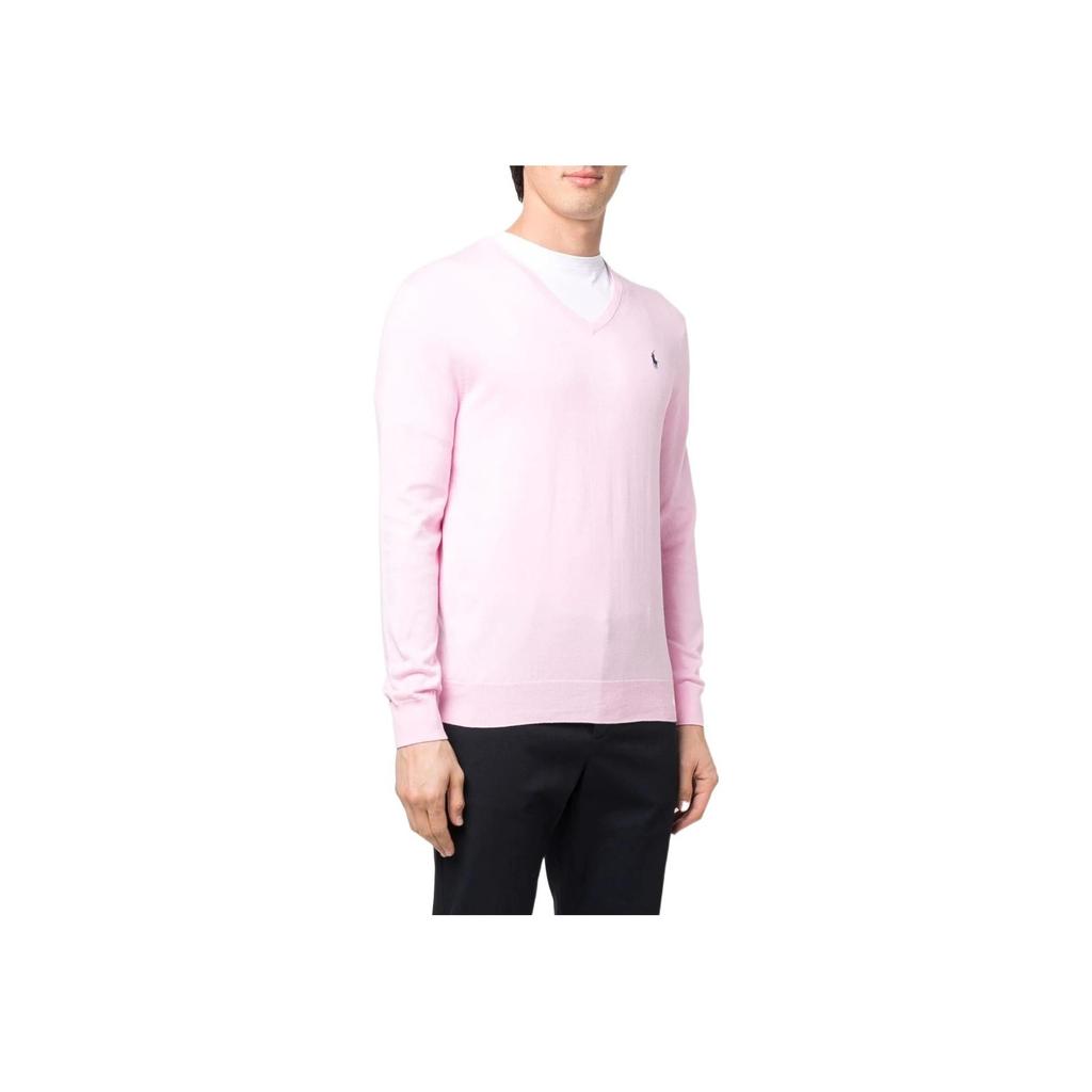 Polo Ralph Lauren Ss22 Vyšívané logo značky Kulatý výstřih Bavlna Dlouhý rukáv Pánský svetr Růžový 710744677048