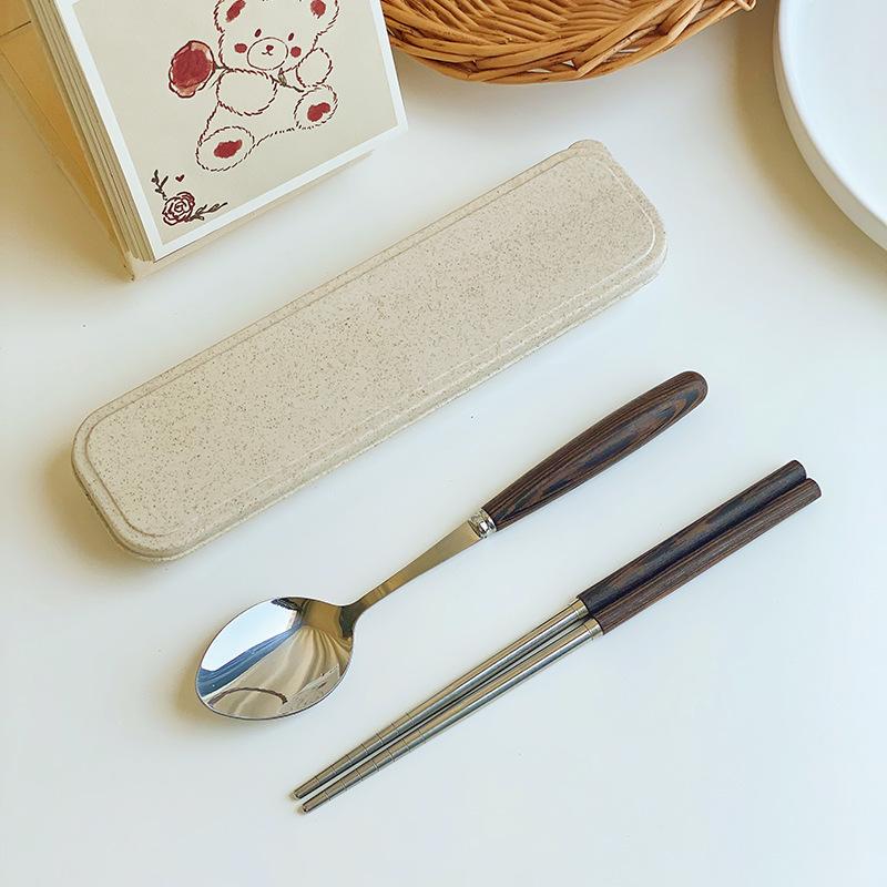 Korean household long-handled spoon, fork, stainless steel tableware ins western food steak knife 304 stainless steel chopsticks