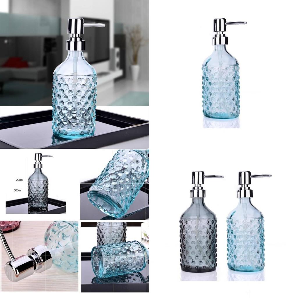 Glass Dispenser Bottle 400ml With Colorful Embossed Floral Pattern For Home Bathroom Use