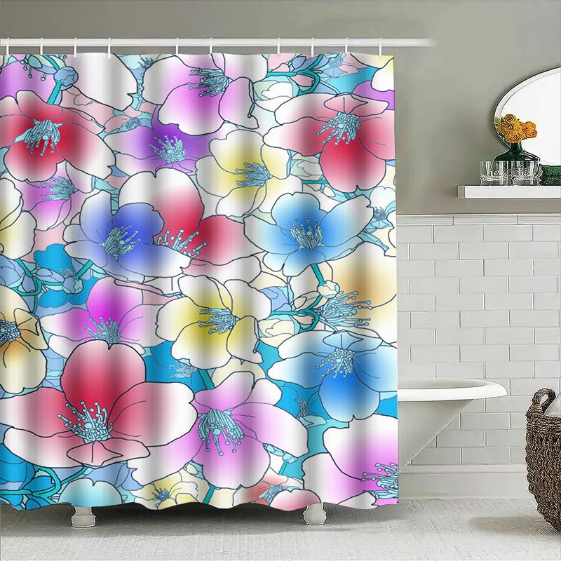 Modern Bathroom Shower Curtain With Watercolor Floral Design Vivid Colors Durable Fabric Decorate Your Bath Area Now