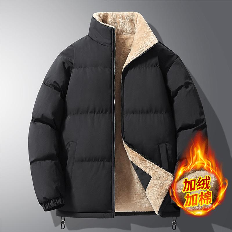 

Мужская куртка из ягнячьей шерсти с хлопковой подкладкой, молодежная куртка с воротником-стойкой, утолщенная хлопковая куртка, зимняя повседневная куртка на молнии, однотонная, красивая, модная 3XL чёрный