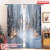 2pcs 2D Flat Printing Merry Christmas Curtains Winter Forest Polyester Without Electricity Holiday Decorations Perfect for New