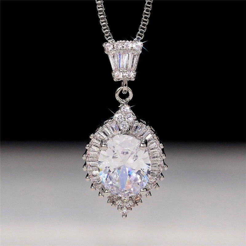 Gorgeous Cubic Zirconia Pendant Necklace White/Green/Red CZ Luxury Wedding Engagement Party Ladies Fashion Jewelry Gift