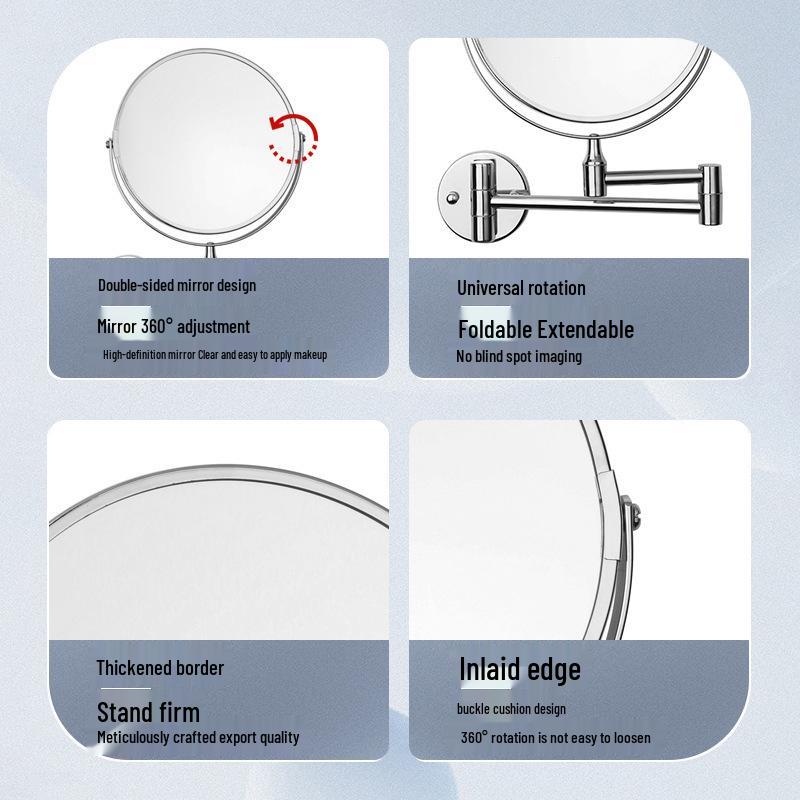 Double-Sided Retractable Wall-Mounted Vanity Mirror for Makeup and Dressing