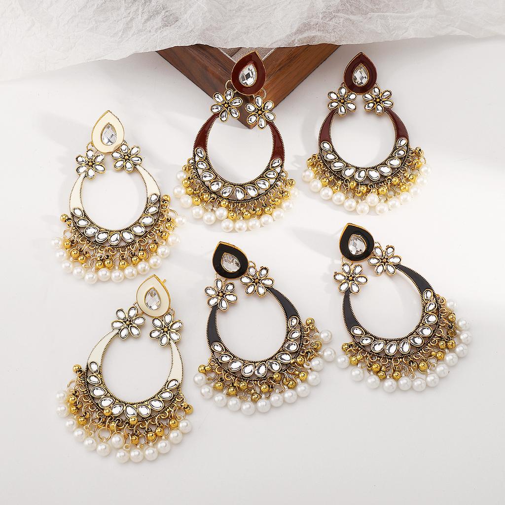 Damen Vintage Wassertropfen Perlen Quaste Ohrringe Ethnisch Chinesischer Stil Persönlichkeit Kreativ Aufwändige Ohrschmuck für Damen