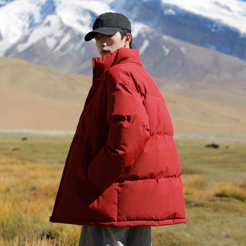 

Men s Thickened Winter Cotton Jacket with Velvet - Trendy Puffer Style, Stand Collar, Perfect for Students and Couples. 5XL [210-230 lbs] вина червоного кольору