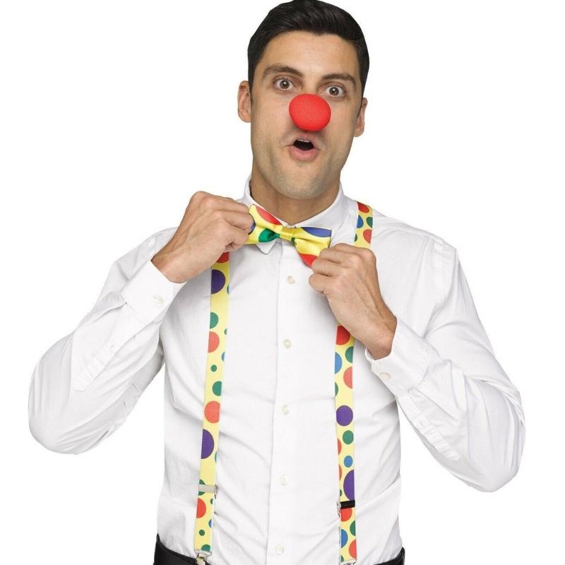 Clown Roleplay Cosplay Costume Outfit Set Halloween Clown Dress Up Gloves Necktie Gloves Vest Suspenders Stockings Bag