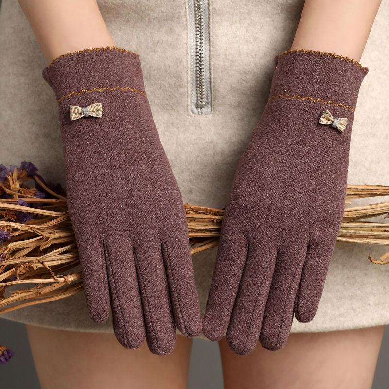 Autumn Winter New Women Keep Warm Touch Screen Thin Fleece Windproof Elasticity Gloves Elegant Female Retouch Bowknot Simple