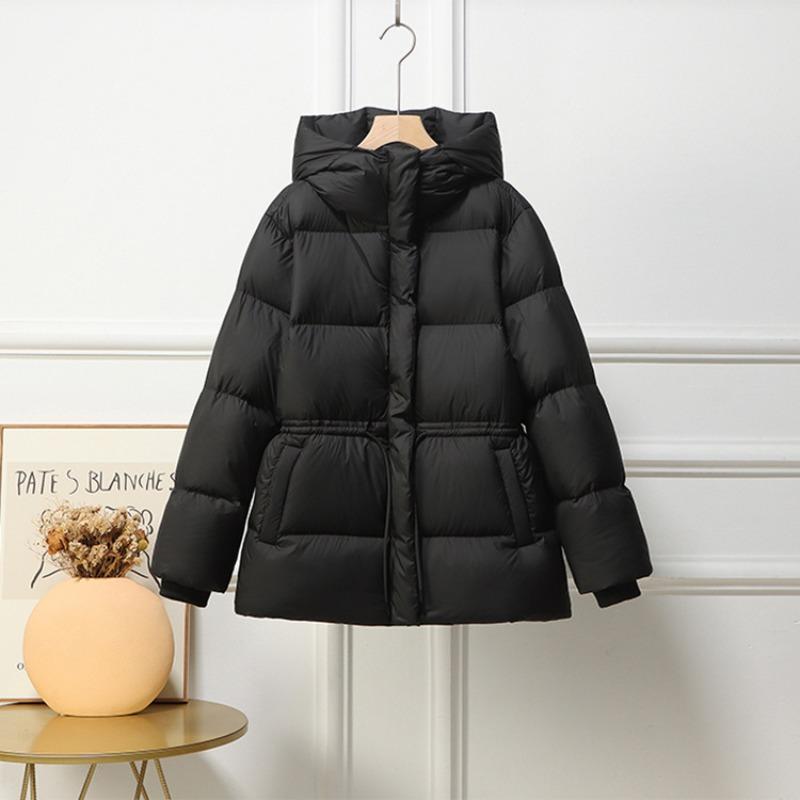 Winter new down jacket women's medium thick waist white duck down hooded puff bread jacket medium and long tide