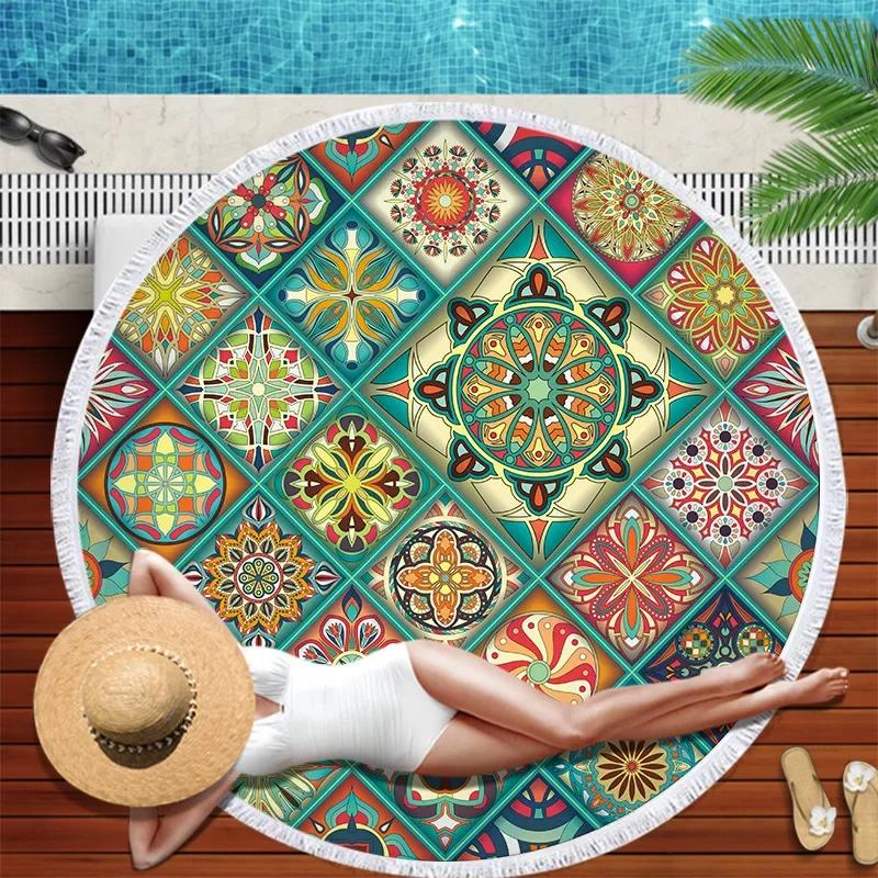 Microfiber Round Beach Towel Mandala Tapestry Beach Towel Bohemian Yoga Mat Swimming Bath Towel Chiffon Tapestry Wall Hanging