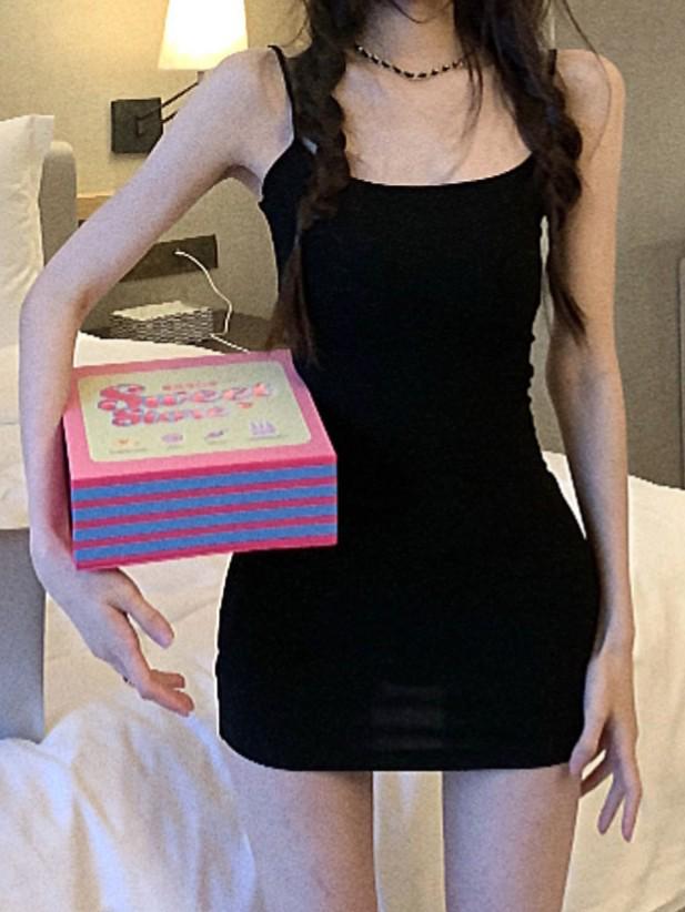2026 Fashion Petite Grey Strap Slimming Vest Dress L чёрный