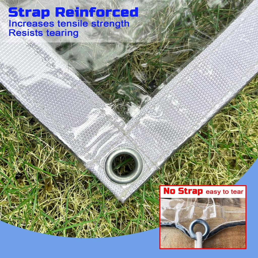 LTCANOPY Clear Tarp, 1.55m X 2.15m, 500g/m² Waterproof Vinyl Clear Sheet with Grommets, Double Seam Reinforced Plastic Edges, Durable Ripstop Tarp