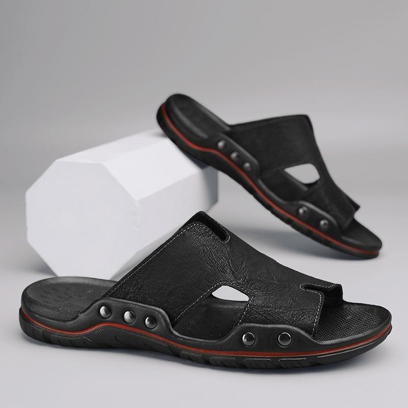 

Большой размер 38-48, летние крутые высококачественные тапочки из воловьей кожи для мужчин, обувь из натуральной кожи, модные нескользящие сандалии, бесплатная доставка 39