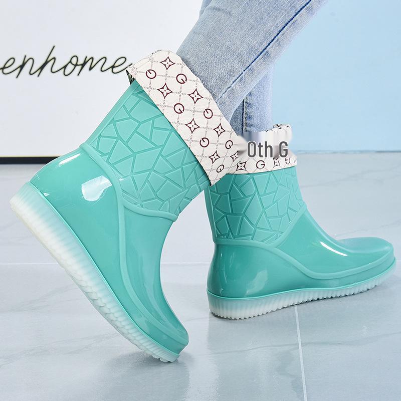 Women's Jelly Non-Slip Waterproof Rain Boots - Thick, Wear-Resistant, Short Tube Rubber Shoes for Summer