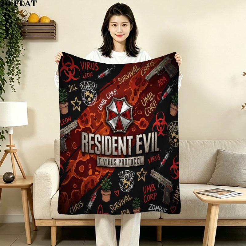 1 szt. Flanelowy Koc Wzór Resident Evil Odpowiedni na Wszystkie Pory Roku Do Wystroju Domu Ciepło I Komfort Prezenty Świąteczny Prezent