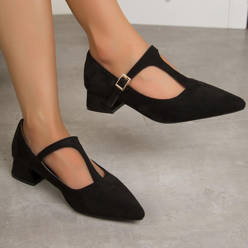 Fashion Fall 2025 New Suede Vintage Pointed Toe Mary Jane Girls Stiletto Heel Plus Size Single