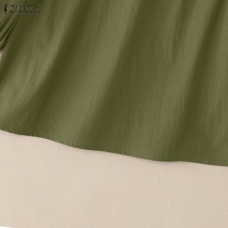 ZANZEA Women Casual 3/4 Sleeve Solid Color Loose Round Neck Blouse