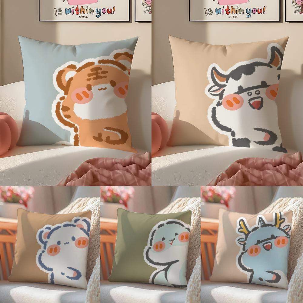 Cute Heartwarming Animals Zodiac Signs Cushion Cover Silky Elegant Comfort Sofa Bed Invisible Zipper Beach Pillowcase