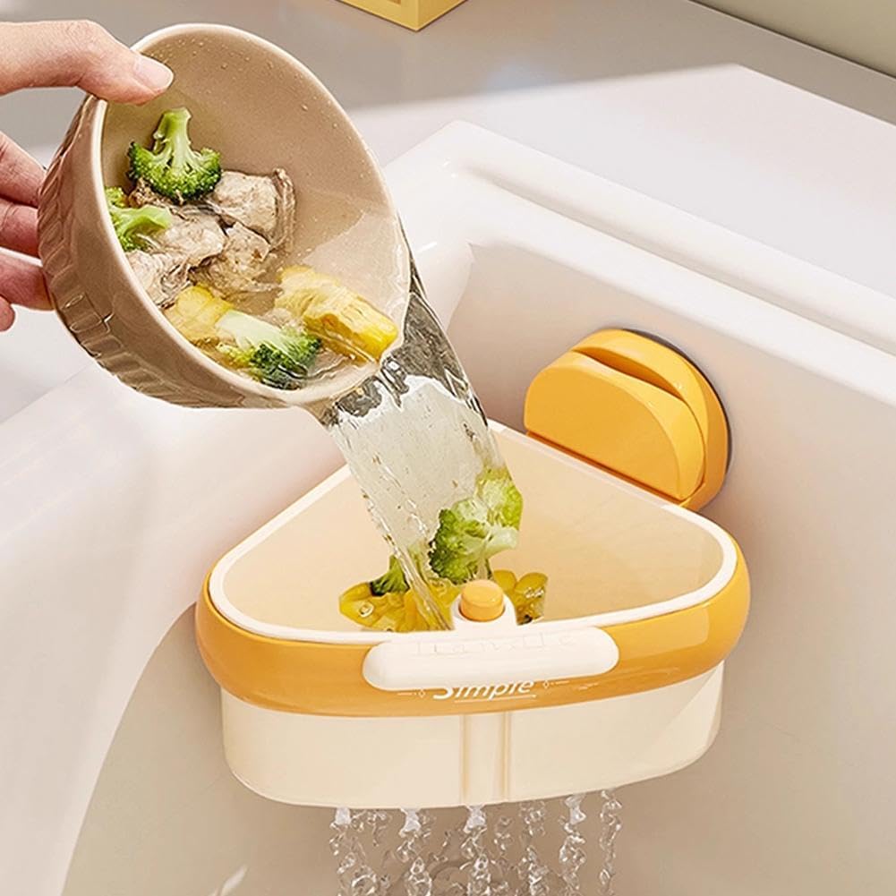 Sink Strainer Basket, New Upgraded Suction Cup Press Sink Drainer Basket,Automatic Dumping Sink Strainer Basket,Faucet Sponge Storage Rack,Corner Sink