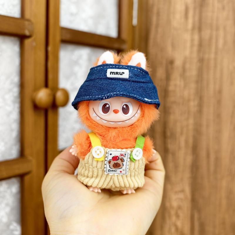 Fro 10cm Labubu 4.0 Doll Clothes Denim Overalls Hat T-shirt Set Clothing Outfit Accessories For V4 Pendant Kids Gift Dress Up Toy