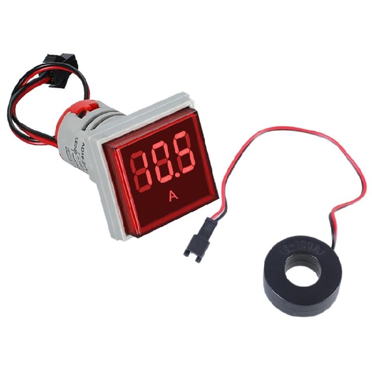 22mm Square Head Current Tester Gauge Digital Ammeter AC100A Current Meter LED Backlit Screen 0-100A Current Detector