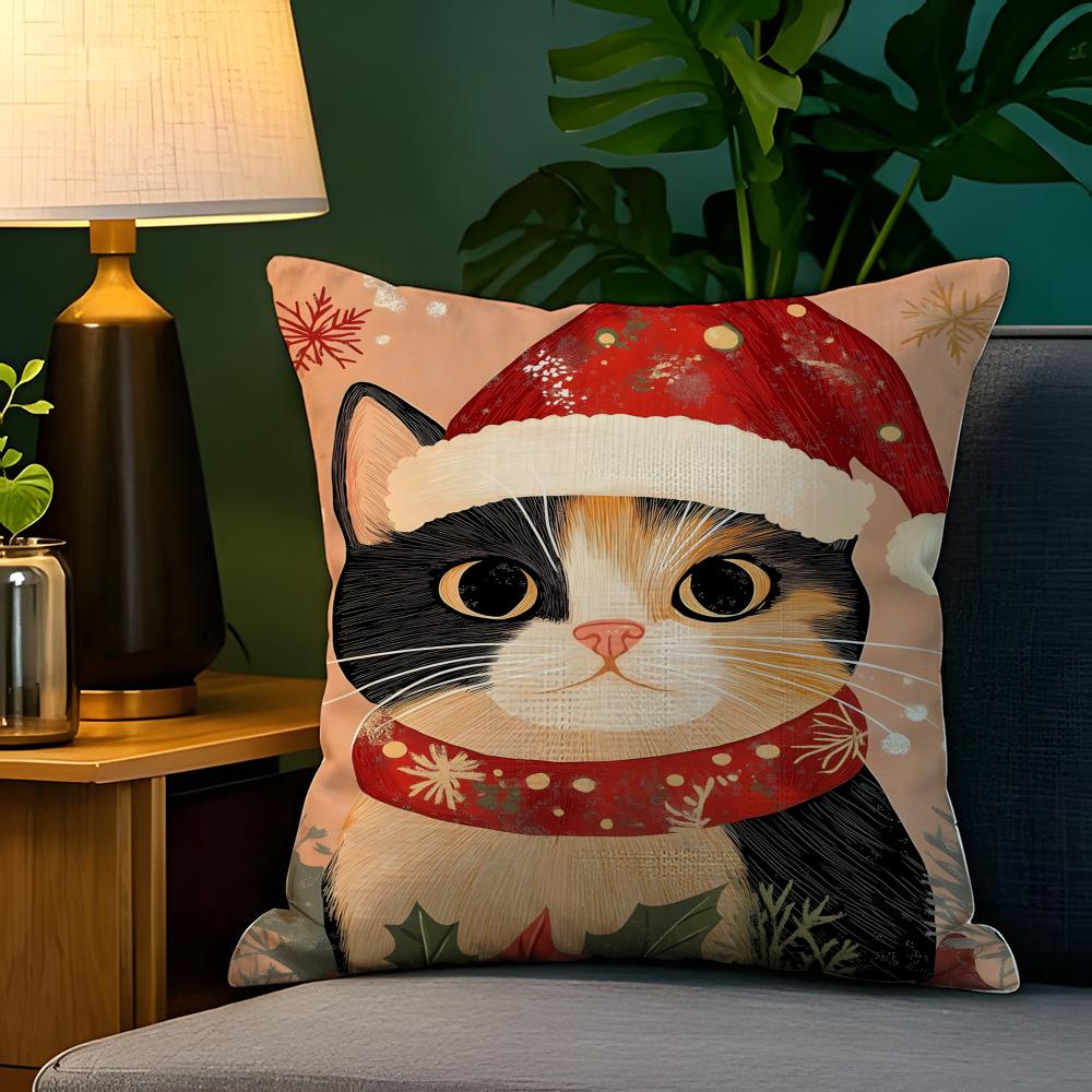 Funny Cute Christmas Cats Pillow Case Natural Linen Pillow Case DoubleSided Decor Sofa Pillowcase Home Decor