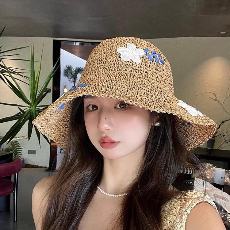 New Straw Bucket Hat Women's Summer Sunscreen Sunshade Big Edge Versatile Folding Sun Hat Fashionable Washbasin Hat