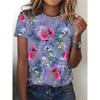 Camiseta de Verano para Mujer con Estampado 3D Cuello Redondo Moda Versátil Transpirable Tendencia Casual