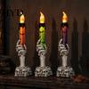 Retro Skeleton Base Ornaments Halloween LED Ghost Candle Light, Spooky Hand Lamp Decorative Flame Candles Tabletop Decor, Horror Light for Party