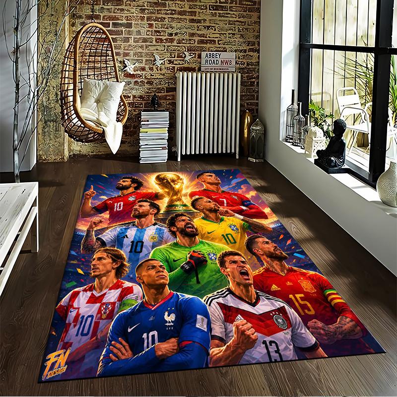 Soccer Stars Trophy Design Designed Floor Mat, Suitable As a Non-slip Mat for the Living Room or Bedroom Sofa