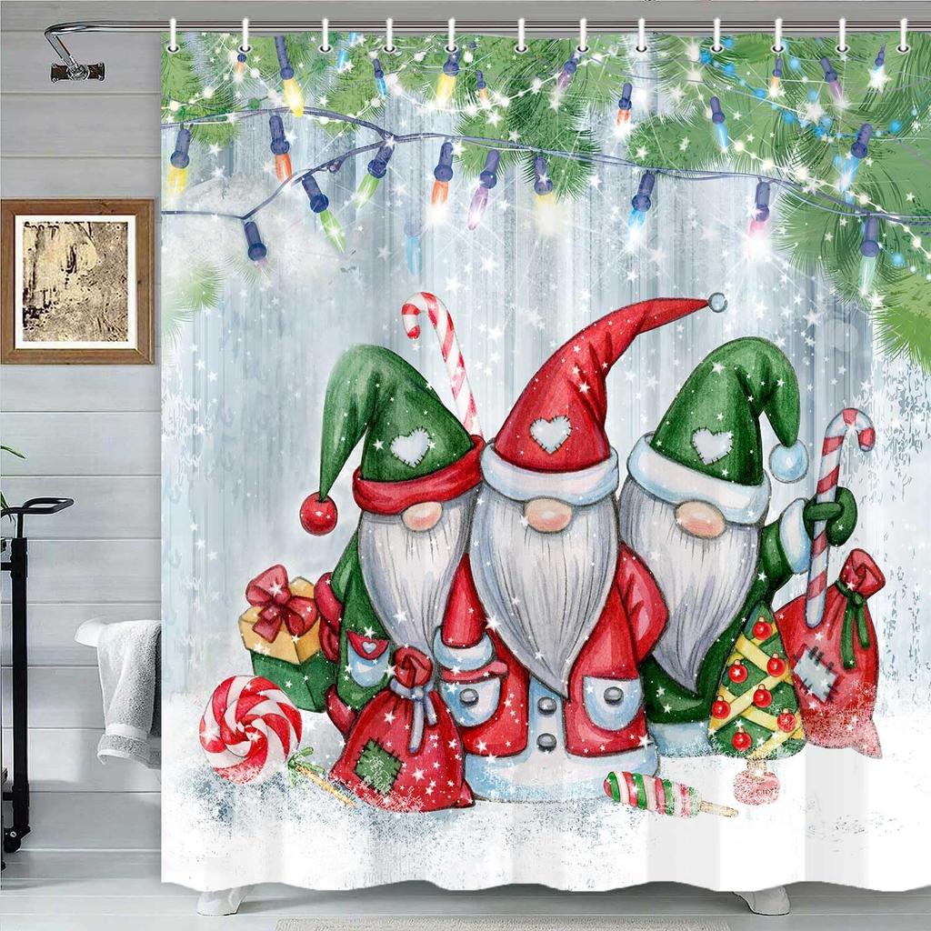 Winter Christmas Shower Curtain, Cute Snowman Snowflake Scene Holiday Decor Bath Curtain For Bathroom, Farmhouse Xmas Covered