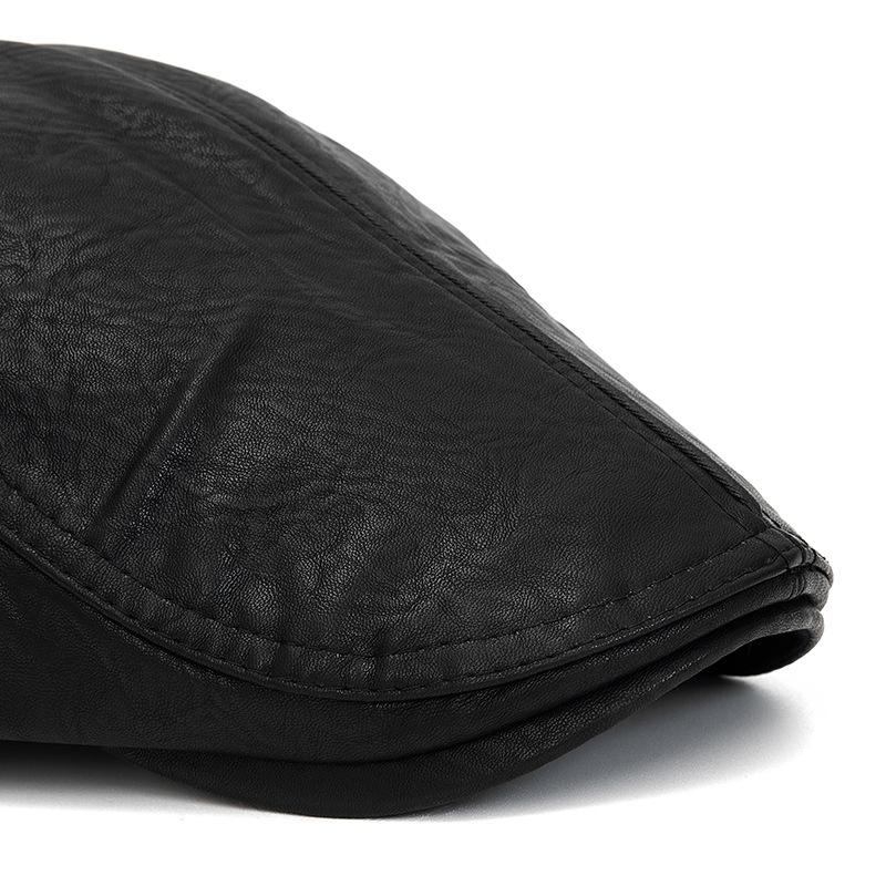 Autumn Winter Leather Warm Beret Men's British Retro Progressive Cap Newsboy Cap