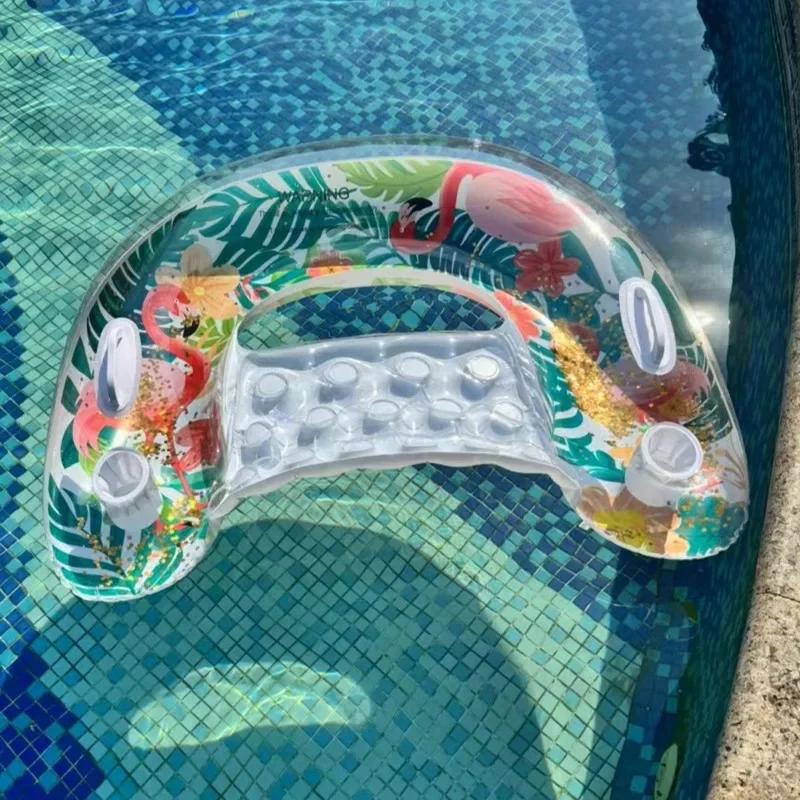 Flamingo U-shaped Inflatable Toys Swimming Lounge Chaie Rainforest Floating Sofa Summer Pool Water Toys with Cup Holders Handle