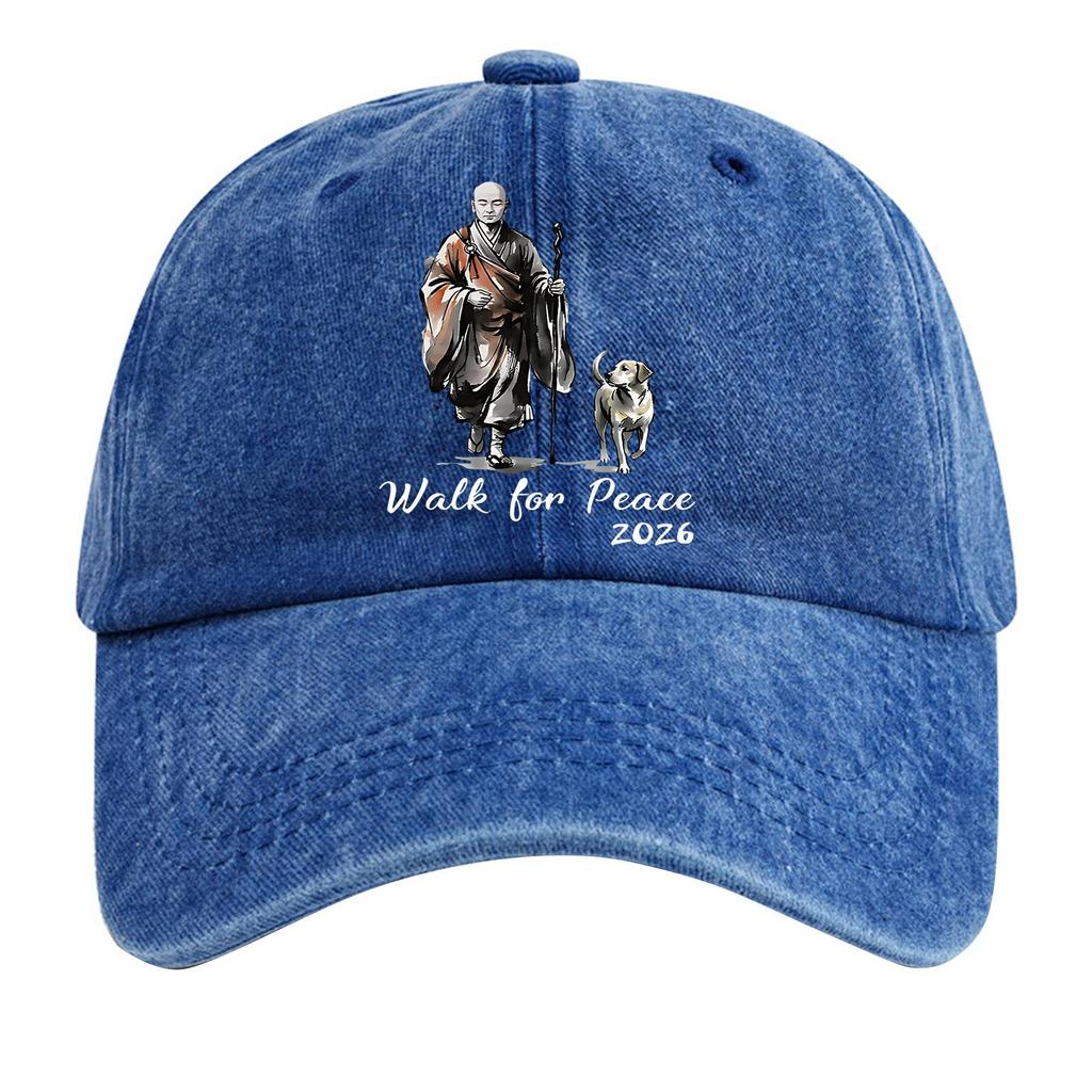 Washed Cotton Baseball Cap with Printed Distressed Soft Top Denim Hat, Vintage Hat