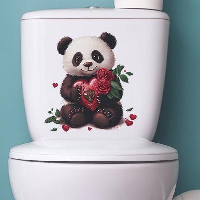 Día de San Valentín Dibujos Animados Panda Rosa Baño Inodoro Pegatinas para Inodoro Pegatinas de Embellecimiento para el Hogar